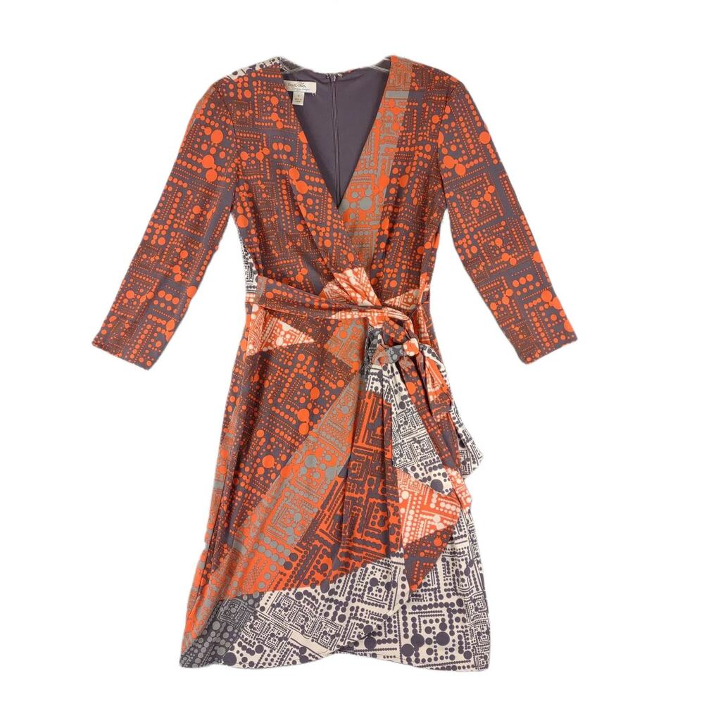 IVY & BLU MAGGY BOUTIQUE Geometric Lines Circles Mod Poppy Wrap Dress, Sz 4‎